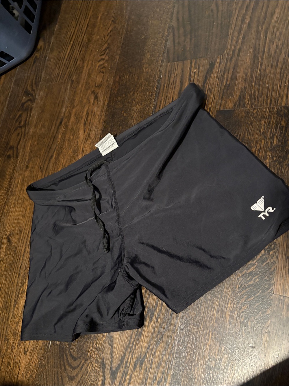 TYR Men’s Black Athletic Shorts with White Logo